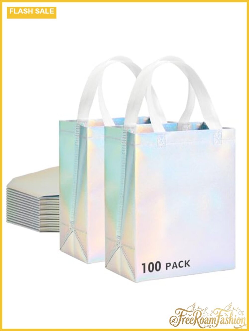 Iridescent Glossy Gift Bags Medium 8x4x10 Holographic Reusable Party Favor Bags